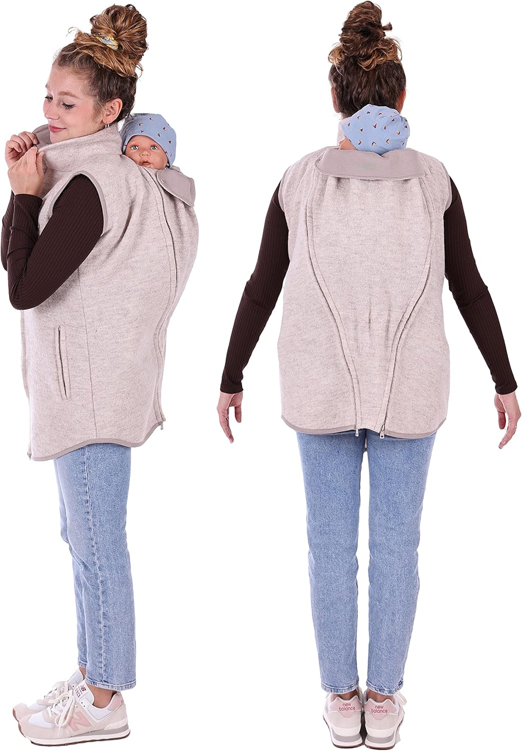 Viva la Mama - Trageweste aus Wollwalk Umstandsweste Wollweste zum Babytragen - PEVE M ecru, M ecru