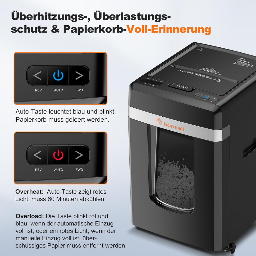 Bonsaii Aktenvernichter, P-4 Micro-Cut, mit automatischem 300-Blatt-Dokumenteneinzug, 60 Minuten Dau