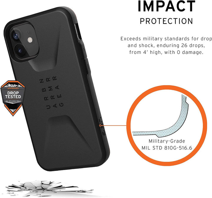 Urban Armor Gear Civilian Hülle Apple iPhone 12 Mini (5,4'' Zoll) Schutzhülle (Wireless Charging kom