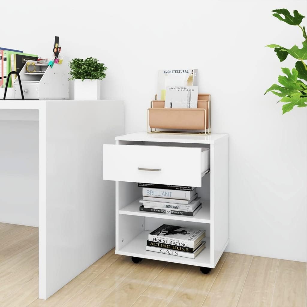 Mobiler Aktenschrank Lagerschrank aus Holzwerkstoff Beistellschrank mit Rollen für Wohnzimmer Schlaf