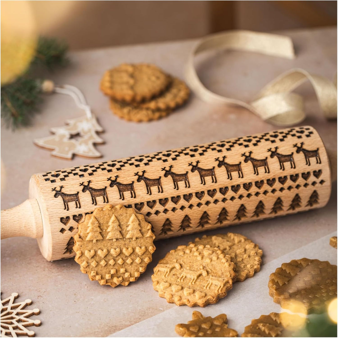 SKANDINAVISCHES WEIHNACHTSMUSTER Nudelholz mit Muster Weihnachten Backen - Teigroller Holz für DIY W