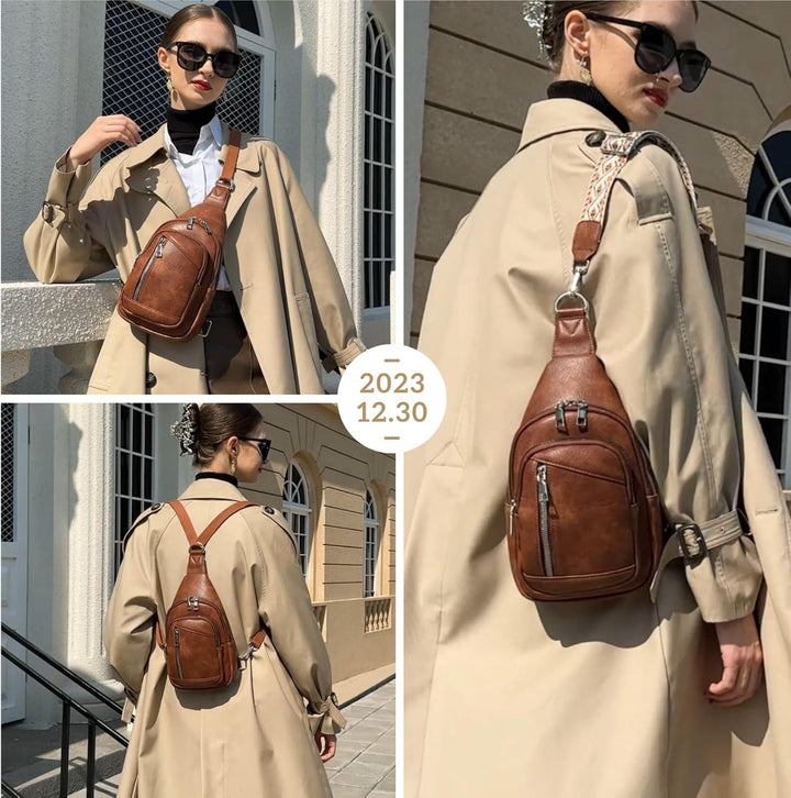 Travistar Sling Bag Brusttasche Damen Herren 2 in 1 Rucksack Damen Klein mit 2 Abnehmbare Schultergu