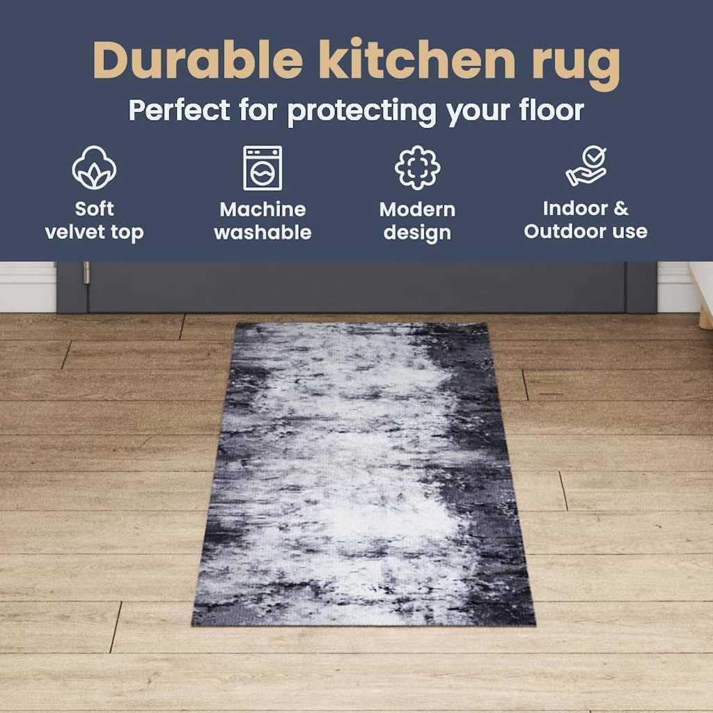 vidaXL Küchen Teppich Grau 150 x 45 cm Samt, Eleganter Samt-Rechteck-Küchenläufer, weicher Belag, sa
