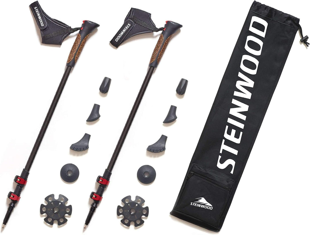 Steinwood Premium 100% Carbon Nordic Walking Stöcke verstellbar mit Teleskop und Klemmverschluss mit