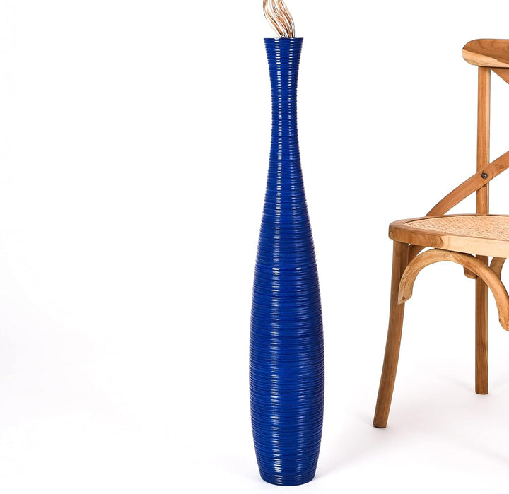 Leewadee Grosse Bodenvase für Dekozweige hohe Standvase Design Holzvase, Holz, 90 cm, blau 90 cm Bla