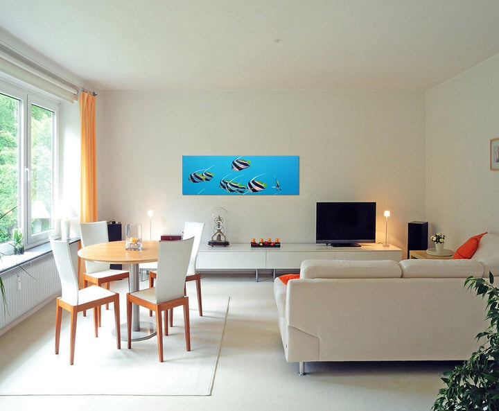 Wandbild auf Leinwand als Panorama in 150x50cm Rotes Meer Unterwasser Fische exotisch