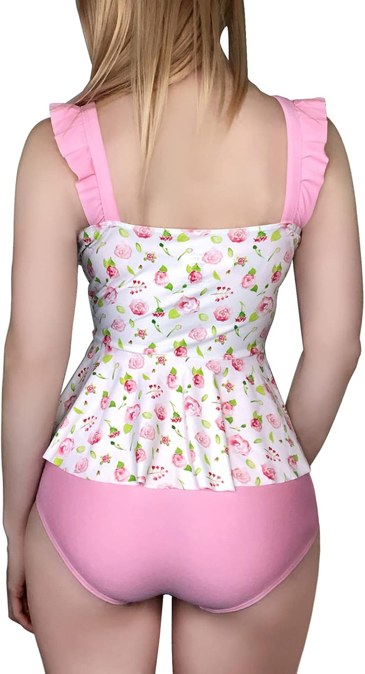 LittleForBig bescheidene Kawaii eine Stück Badebekleidung Badeanzug – Retro Rose Rosa M