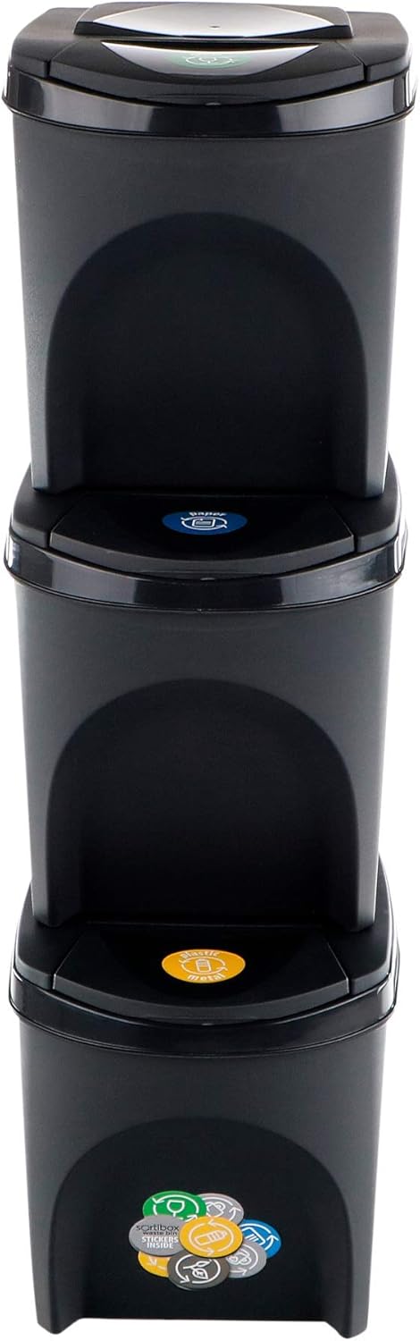 Prosperplast ZA907 Recycling-Eimer, Kunststoff, 25 l, 24 x 40 x 33,7 cm, Anthrazit, 3 Stück anthrazi