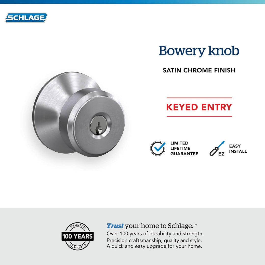 Schlage F51A Zugangsschloss mit Schlüssel Chrom Seidenglänzend Standard, Chrom Seidenglänzend Standa