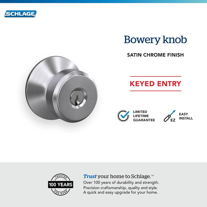 Schlage F51A Zugangsschloss mit Schlüssel Chrom Seidenglänzend Standard, Chrom Seidenglänzend Standa
