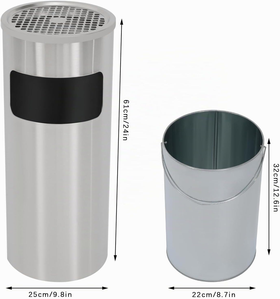 2-in-1 Standaschenbecher für draussen Mülleimer mit Aschenbecher 60,5 x 24,5 cm 30 L Grau,Wasserdich