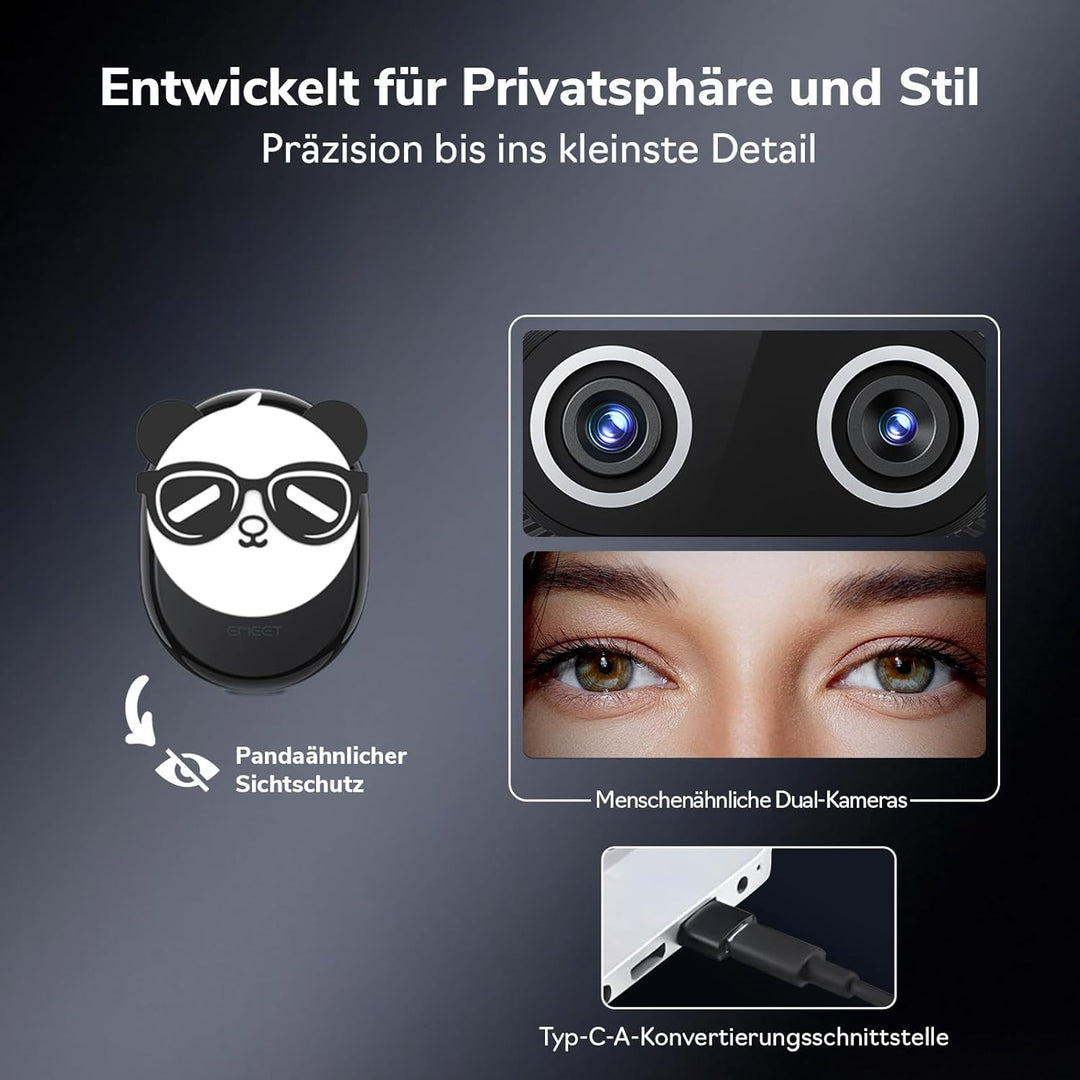 EMEET Piko+ Webcam 4K, Weltweit Erste KI-gestützte 4K Webcam mit Dual-Kamera und KI-Autofokus, mit 1