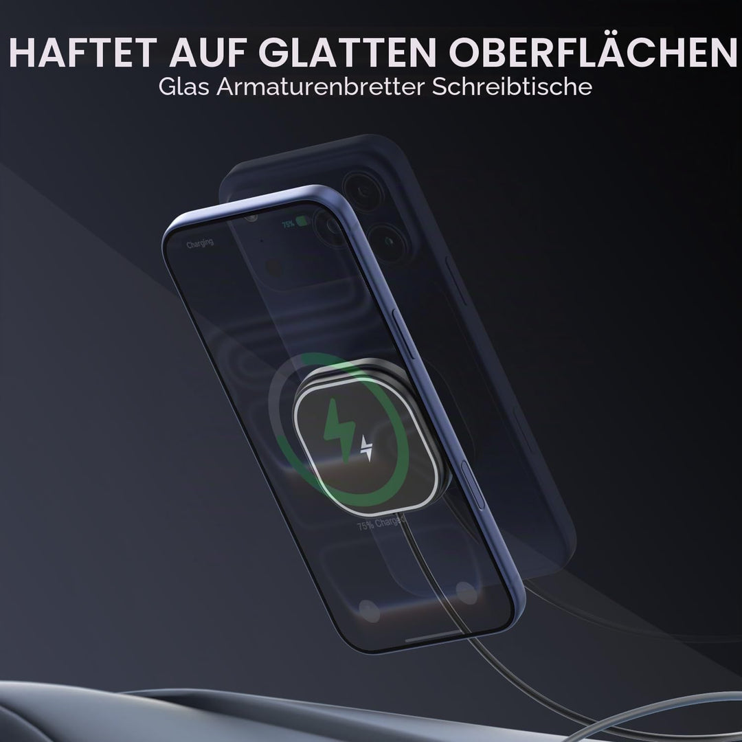 25W Magnetisches Wireless Autoladegerät, Polmxs für MagSafe Ladegerät Auto mit Nano-Saugfuss, Indukt