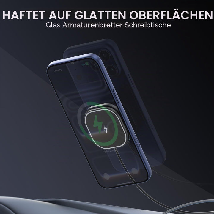 25W Magnetisches Wireless Autoladegerät, Polmxs für MagSafe Ladegerät Auto mit Nano-Saugfuss, Indukt