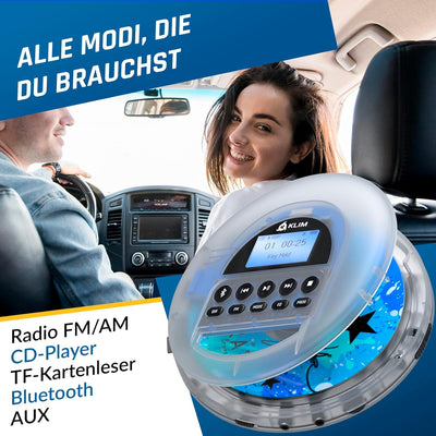 KLIM Nomad Transparent - NEU 2024 - Tragbarer CD-Player Discman - langlebigem Akku - Inklusive KLIM