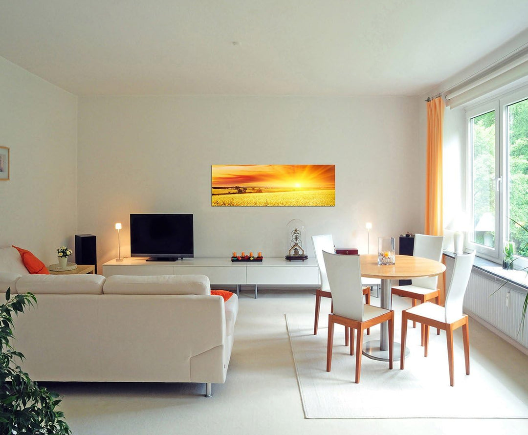 Paul Sinus Art Panoramabild auf Leinwand und Keilrahmen 150x50cm Kornfeld Sonnenuntergang Landschaft