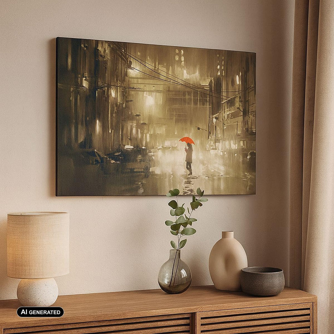 Bilder auf Leinwand Illustration Katastrophe Städtische Strasse Regen Leinwandbild 70x50cm Wandbilde