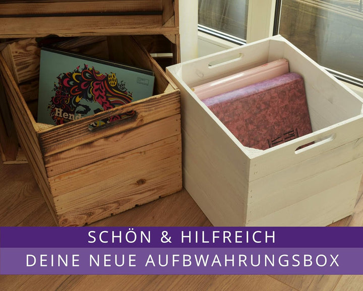 2 Set Kallax Holzkiste Karl - Geflammt Aufbewahrungsbox 33x38x33cm Aufbewahrungskorb Holzbox Holz Re