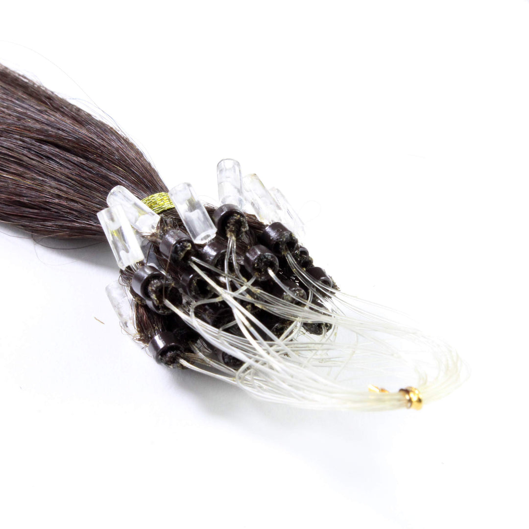 hair2heart Microring Extensions Echthaar glatt - 50 Strähnen 1g 60cm 4/0 mittelbraun 60cm 50 Strähne
