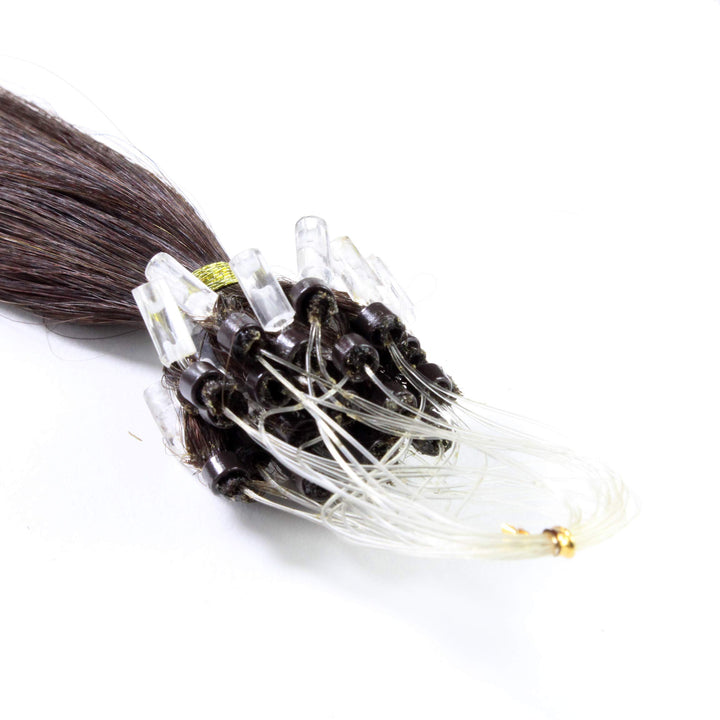 hair2heart Microring Extensions Echthaar glatt - 50 Strähnen 1g 60cm 4/0 mittelbraun 60cm 50 Strähne