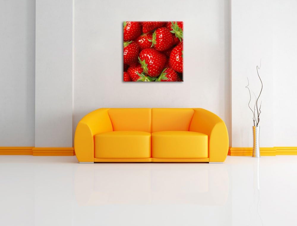 Leckere frische Erdbeeren, Format: 70x70 auf Leinwand, XXL riesige Bilder fertig gerahmt mit Keilrah