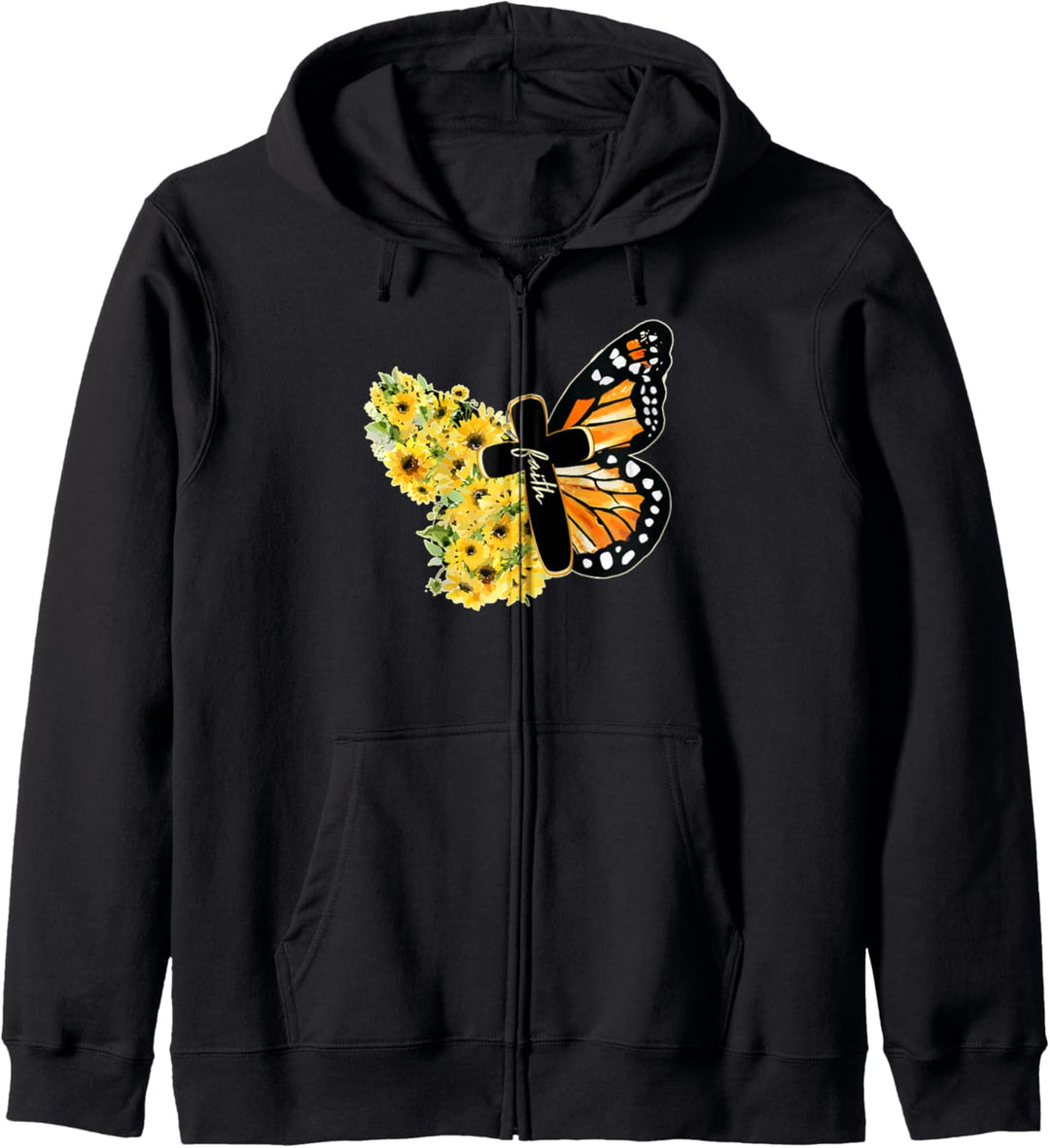 Faith Cross Sunflower Butterfly Christian Vintage Kapuzenjacke