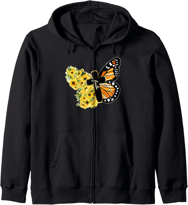 Faith Cross Sunflower Butterfly Christian Vintage Kapuzenjacke
