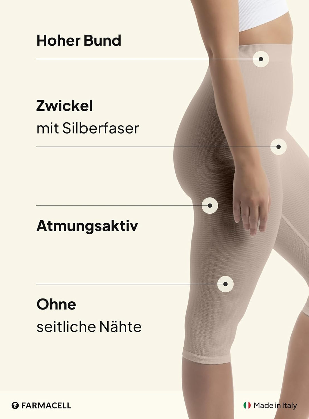 FarmaCell 123 Massierende reduzierende Miederhose Hohe Taille unter dem Knie 3XL-4XL Beige, 3XL-4XL