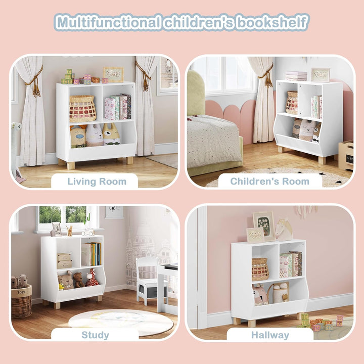 Lestarain Bücherregal Kinder, Regal weiss mit 3 Fächern, Montessori Kinderregal, Spielzeugregal mit