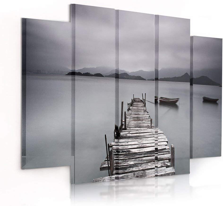 Feeby Frames, Leinwandbild Bilder Wand Bild - 5 Teile - Wandbilder Kunstdruck (BRÜCKE, SEE, GRAU) 15