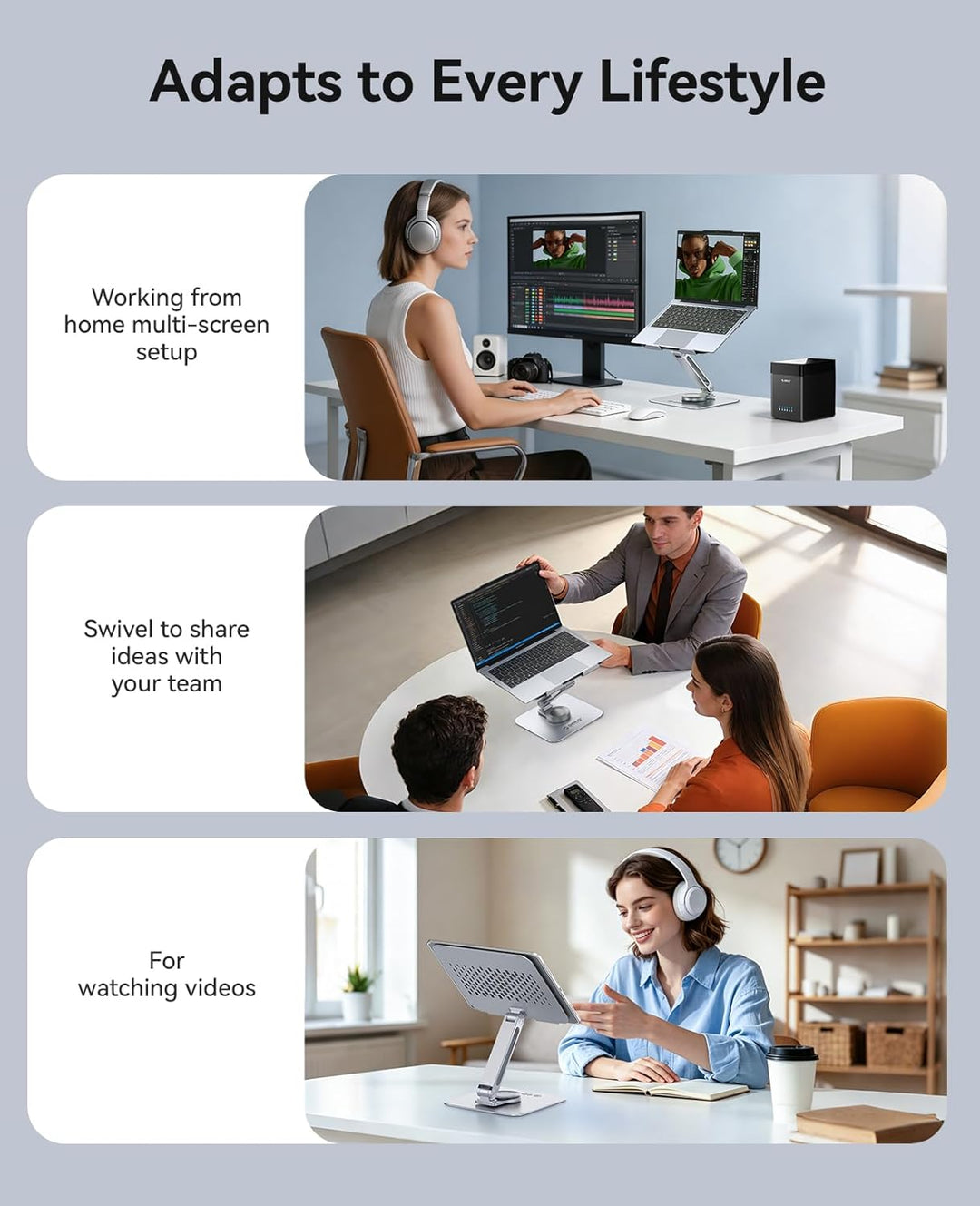 ORICO Laptop Ständer Höhenverstellbar mit 360° Drehsockel, Faltbarer Ergonomischer Notebook Ständer