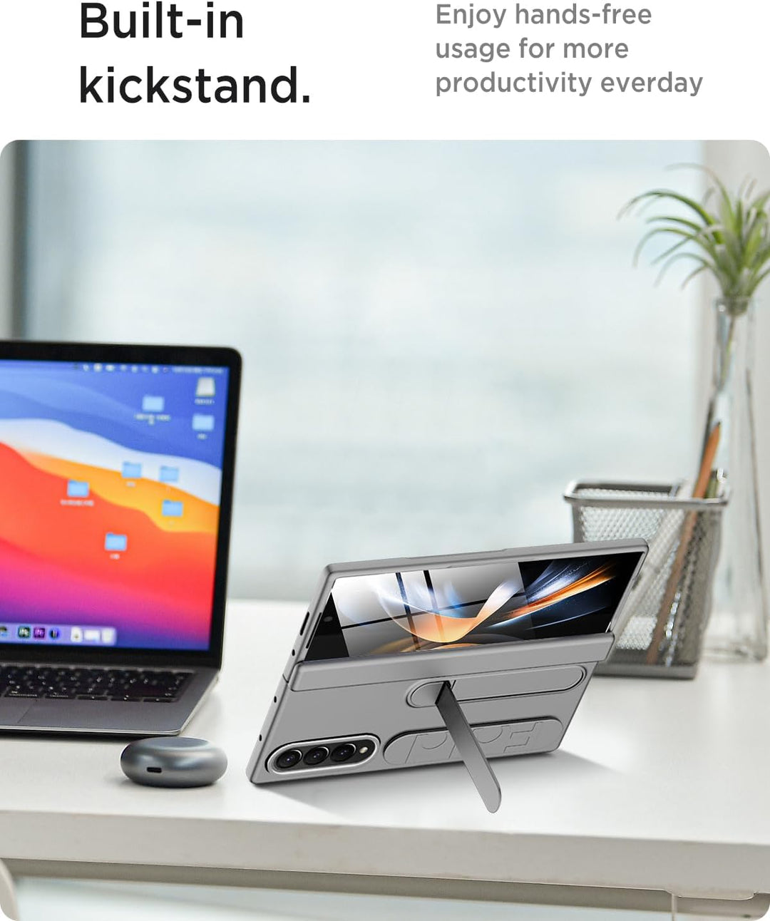 Miimall Kompatibel mit Samsung Galaxy Z Fold 4 Hülle mit Handschlaufe, [Abnehmbare Ständer] [Display