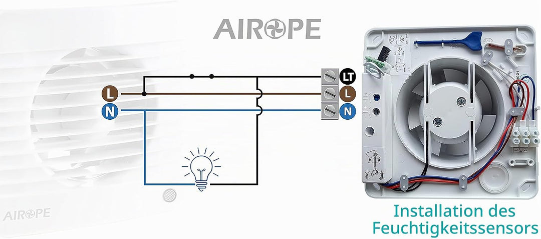 Airope,Feuchtigkeitssensor &amp;Timer 100 mm, Abluftventilator mit Rückschlagventil + Integriertes Moski