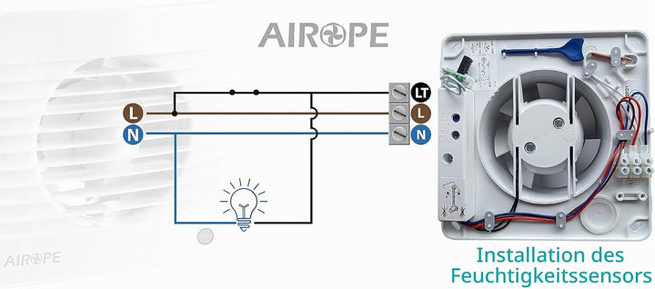 Airope,Feuchtigkeitssensor &amp;Timer 100 mm, Abluftventilator mit Rückschlagventil + Integriertes Moski