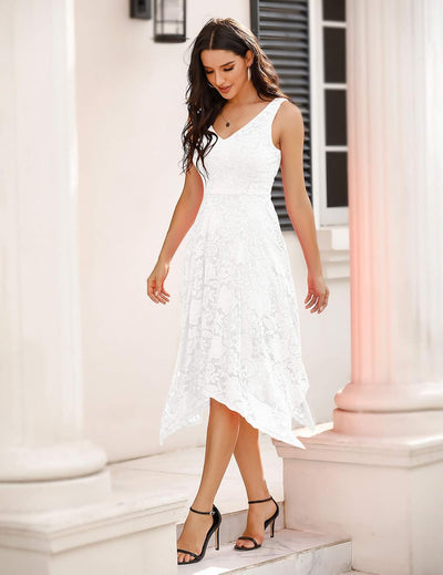 Meetjen Damen Elegante Abendkleid A-Linie Hochzeit Gast Brautjungfernkleid L Weiss, L Weiss