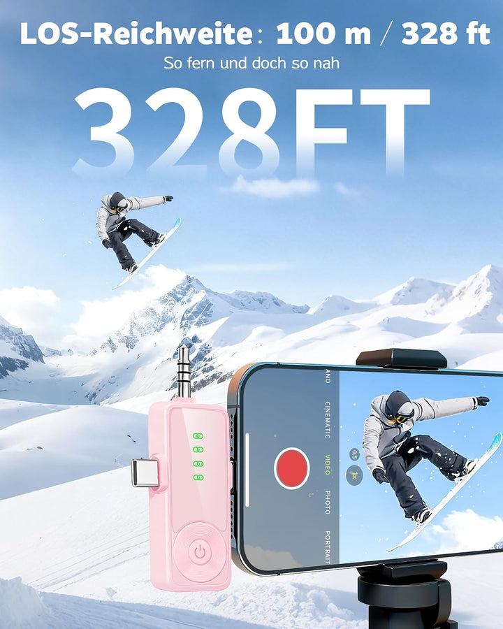 Kabelloses Lavalier-Mikrofon für iPhone, Android und Kameras–Mini-Mikrofon mit digitaler Anzeige und