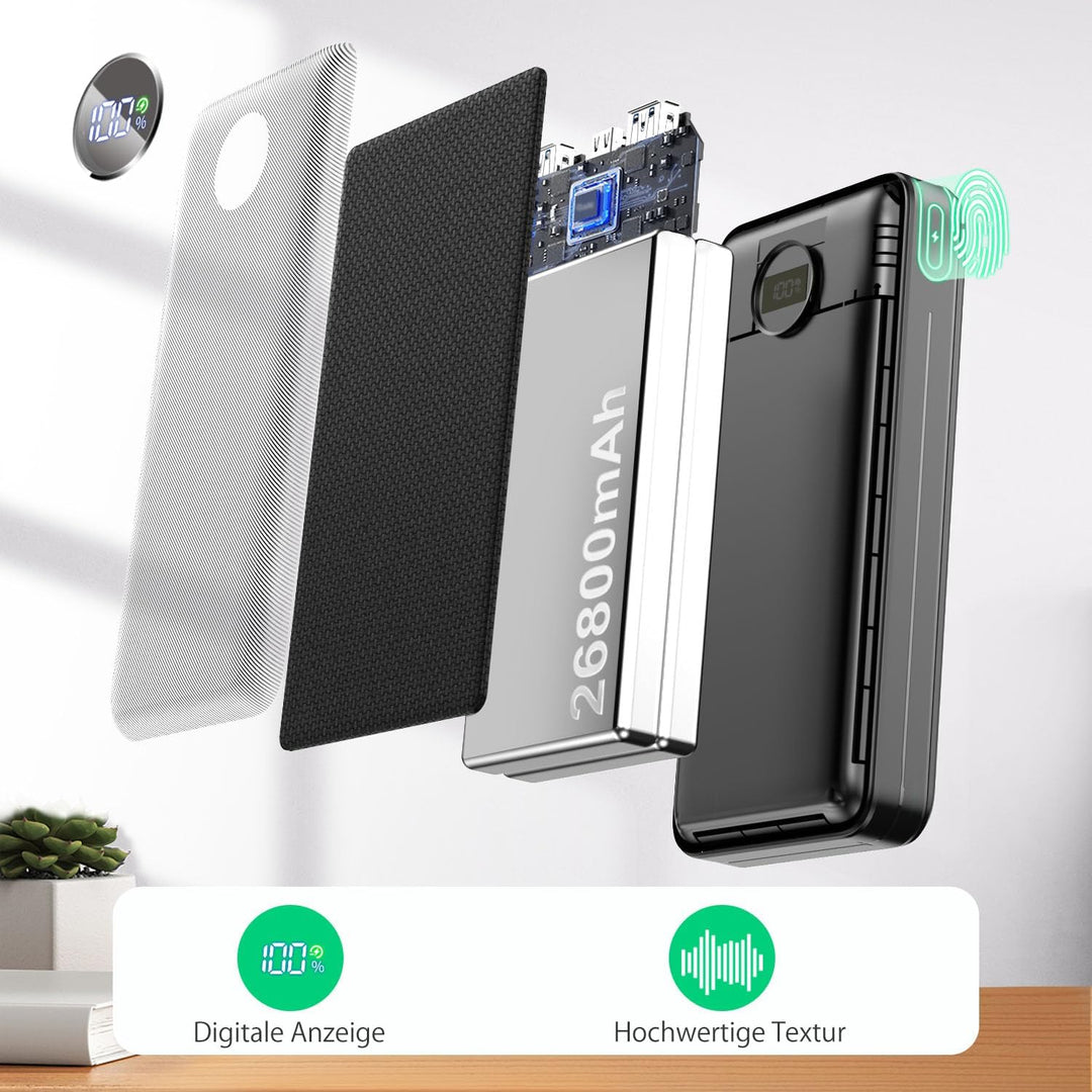 Power Bank, 26.800mAh Powerbank, Externe Handy-Akkus mit 22.5-W-Schnellladefunktion, USB-C-Eingang &