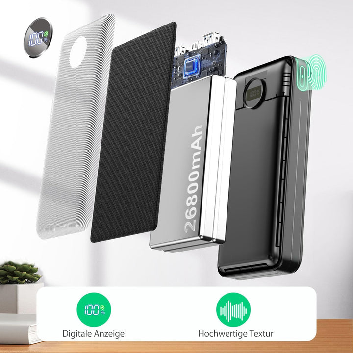 Power Bank, 26.800mAh Powerbank, Externe Handy-Akkus mit 22.5-W-Schnellladefunktion, USB-C-Eingang &