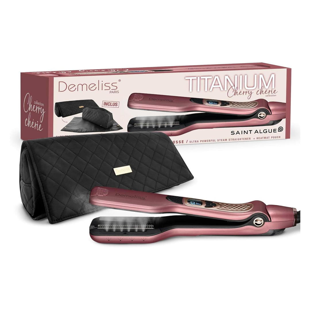Demeliss Saint Alge – Set mit Dampfglätter aus Titanium – Kollektion Cherry Chérie, enthält 2-in-1-T