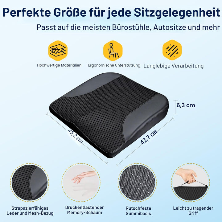 kingphenix Autositzkissen aus Memory Foam – Erhöht die Sitzhöhe, lindert Rückenschmerzen – Ideal für