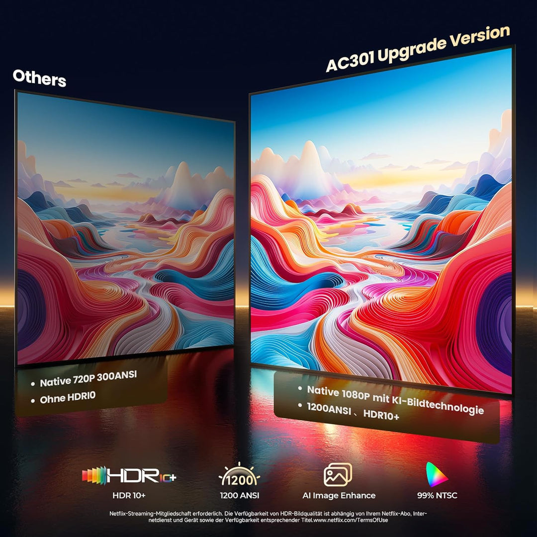 4K Smart Beamer | KOGATA Kurzdistanz 1.1:1, tragbar | Kompatibel mit Netflix-App | Dolby Audio & DTS