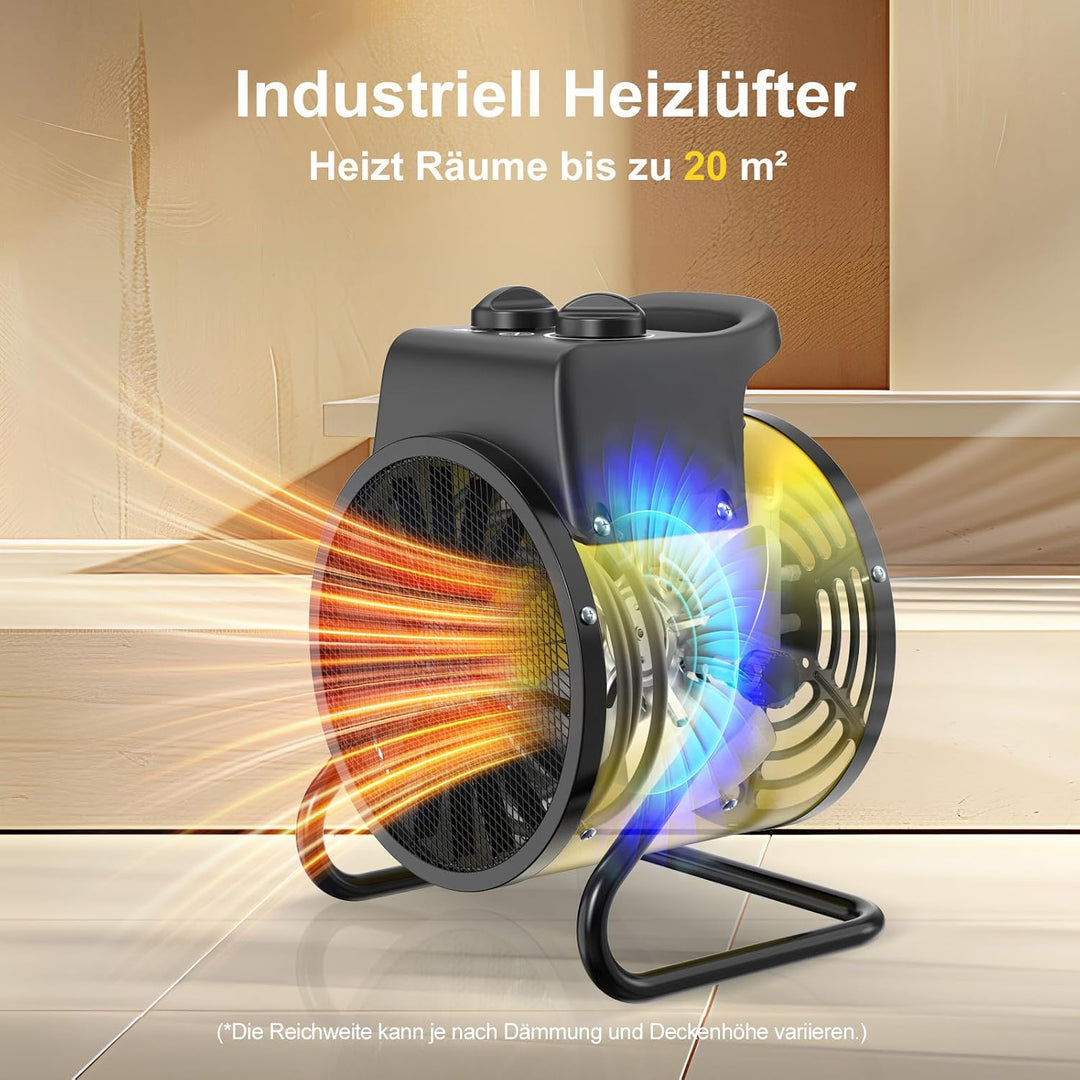 Elektro Heizlüfter 2000 Watt Heizstrahler mit Überhitzungsschutz | Tragbar, IP24, mit Thermostat, In