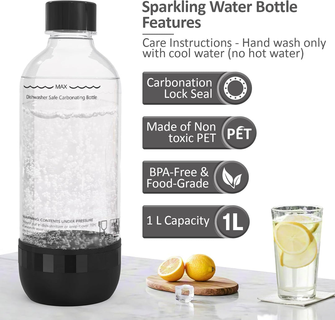 2er Set Sodaflaschen 1 Liter BPA Frei PET Schwarz und Weiss Wiederverwendbare Sprudelflaschen Kompat