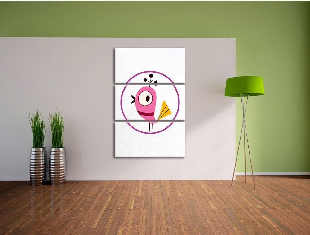 Pixxprint Lustiger Vogel in Kreis als Leinwandbild/Grösse: 3 Teilig (120x80) cm/Wandbild/Kunstdruck/