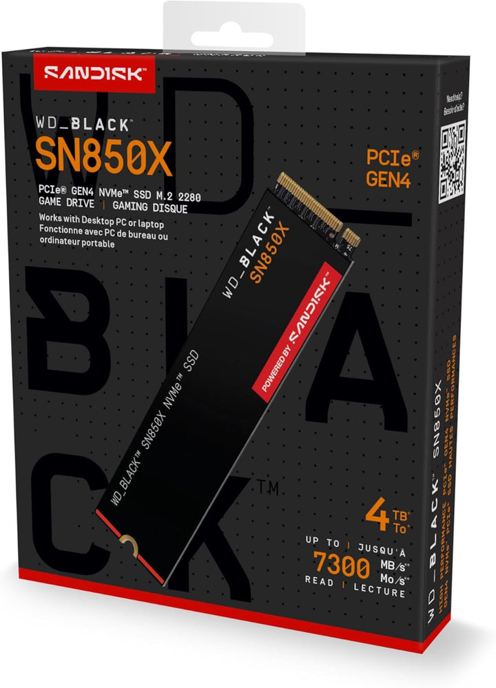 WD_BLACK SN850X NVMe SSD 4 TB interne SSD (Gaming Speicher, PCIe Gen4-Technologie, Lesen 7.300 MB/s,