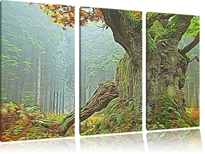 Dicker Baum im Wald im Moos Spezial 3-Teiler Leinwandbild 120x80 Bild auf Leinwand, XXL riesige Bild