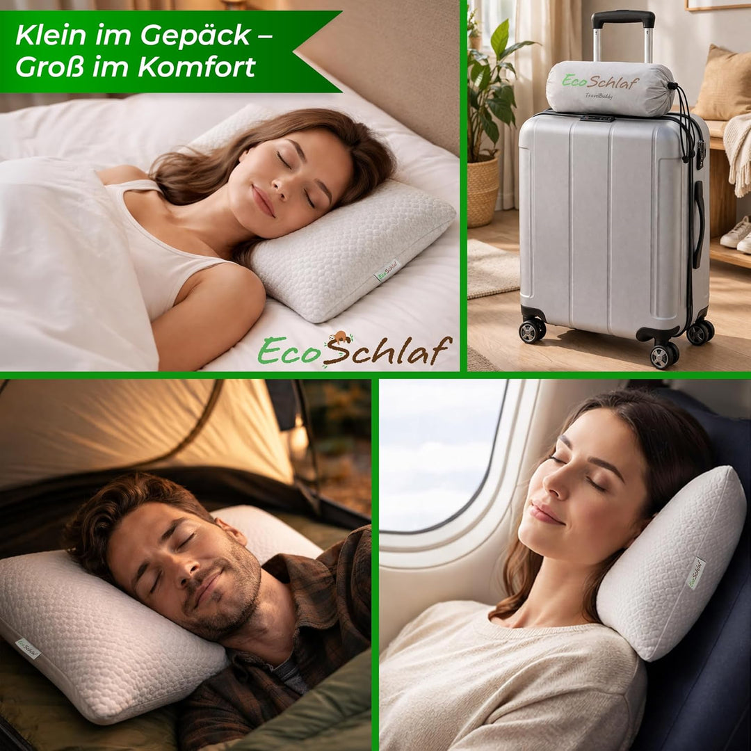 TravelBuddy Reisekissen – kleines Nackenkissen für Flugzeug Camping Auto Bus Zug – einstellbares Tra