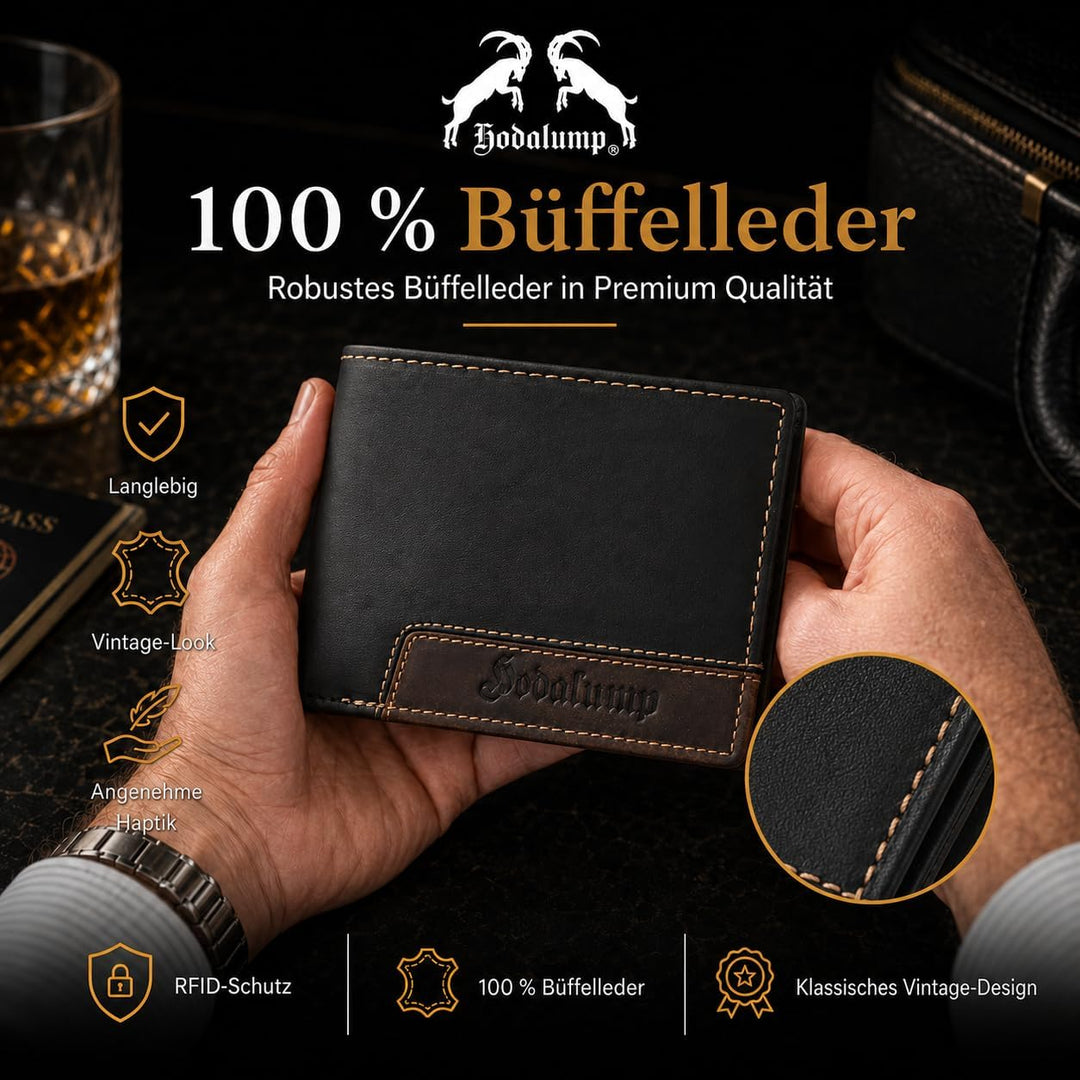 hodalump Echt-Leder Geldbörse • Premium Geldbeutel für Damen und Herren mit RFID-Schutz • Langlebige