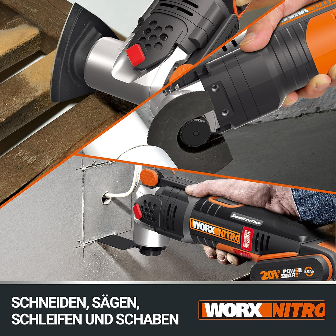 WORX WX693.9 NITRO Sonicrafter Akku Multifunktionswerkzeug 20V – bürstenloser Motor – vielseitig zum