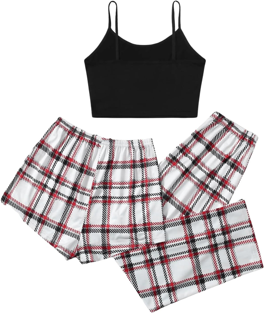 GORGLITTER Damen Schlafanzug 3er Set Cami Schlafanzug Plaid Pajamas Set Nachtwäsche Schlafhose Karie